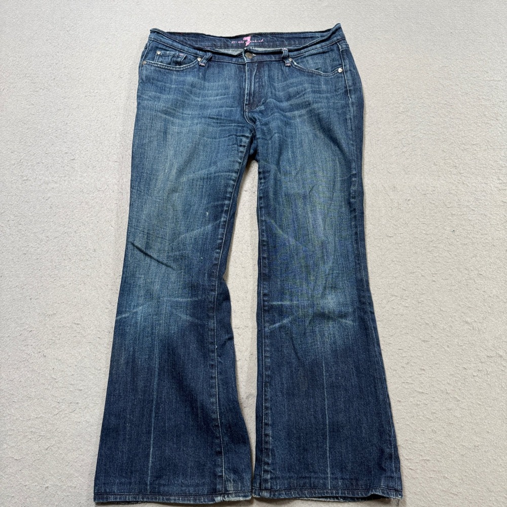 7 For All Mankind Jeans Women's 31 Blue Denim Flare Leg Relaxed Fit Dark Wash